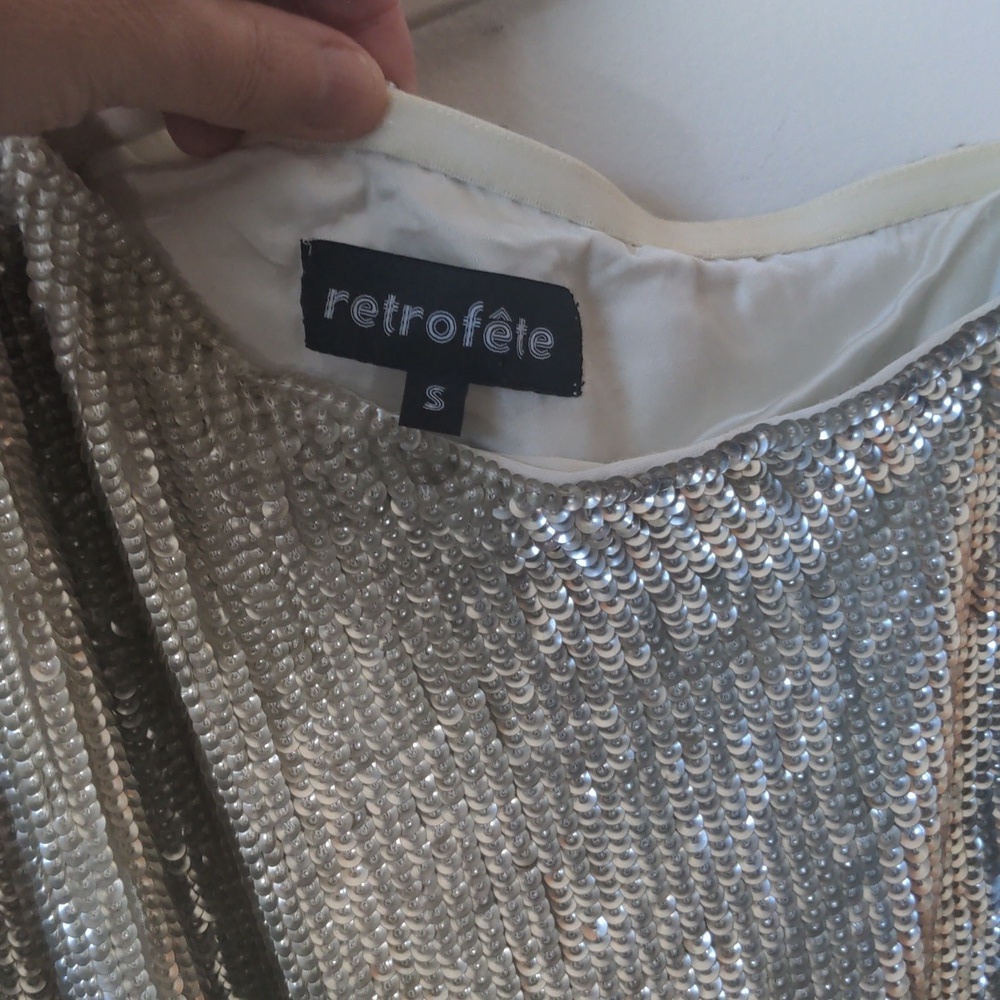 Retrofete Ella Champagne Gold One-Shoulder Mini Dress Small - Picture 9 of 12